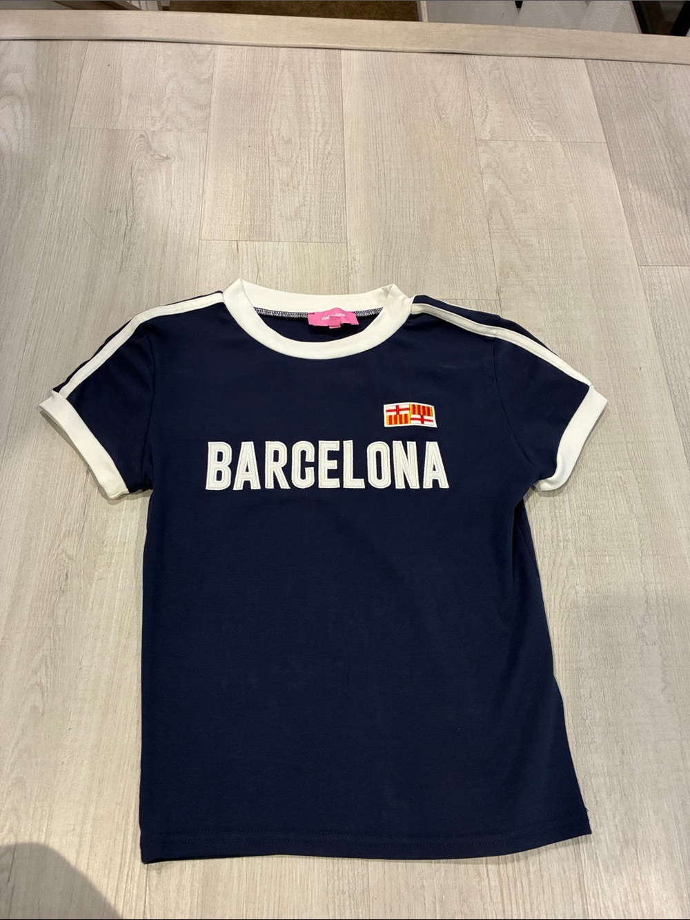 Edikted Navy Tee with White Trim and Barcelona Print